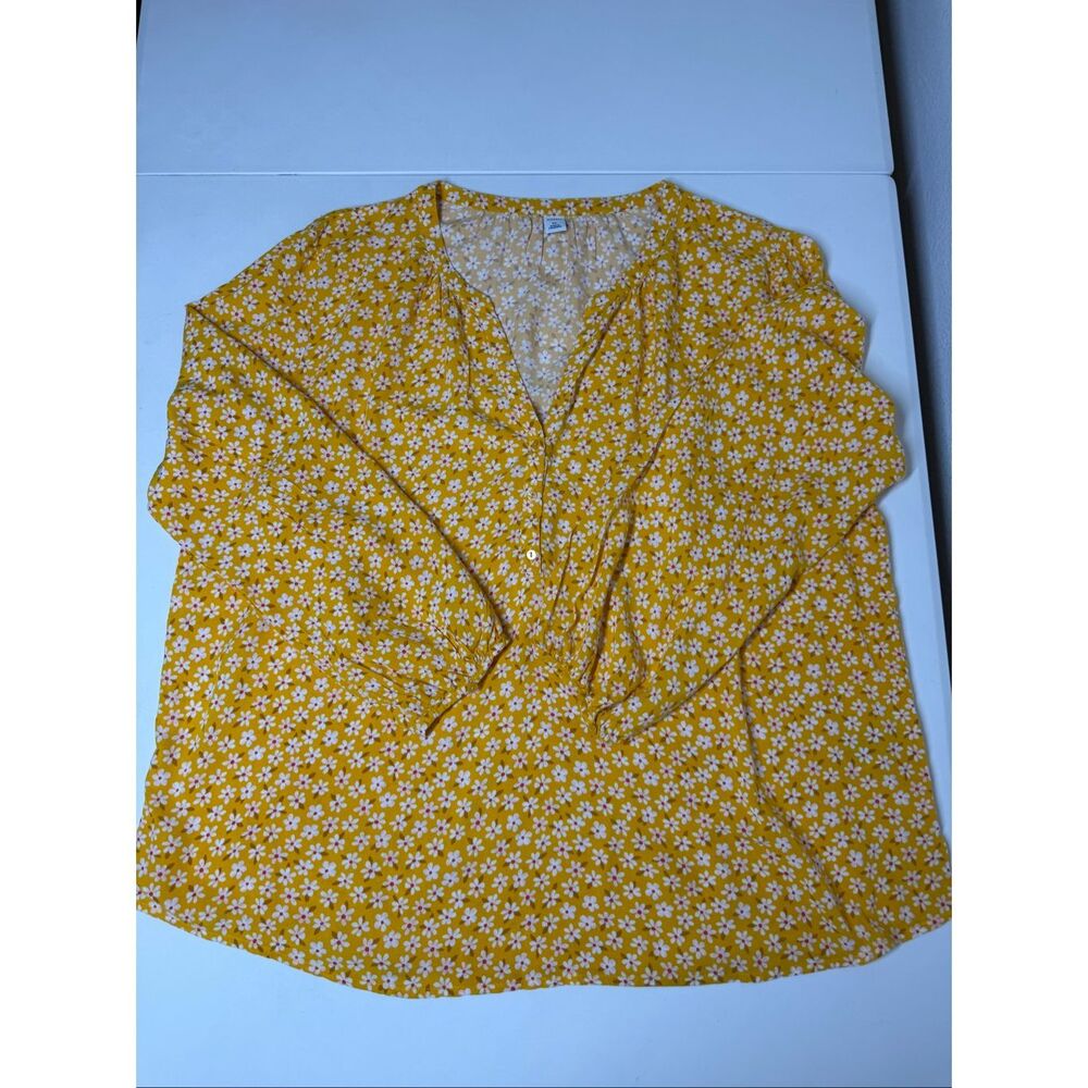 Old Navy Women’s Yellow Floral Blouse Size XL Rayon Long Sleeve Boho Peasant Top - Picture 6 of 9